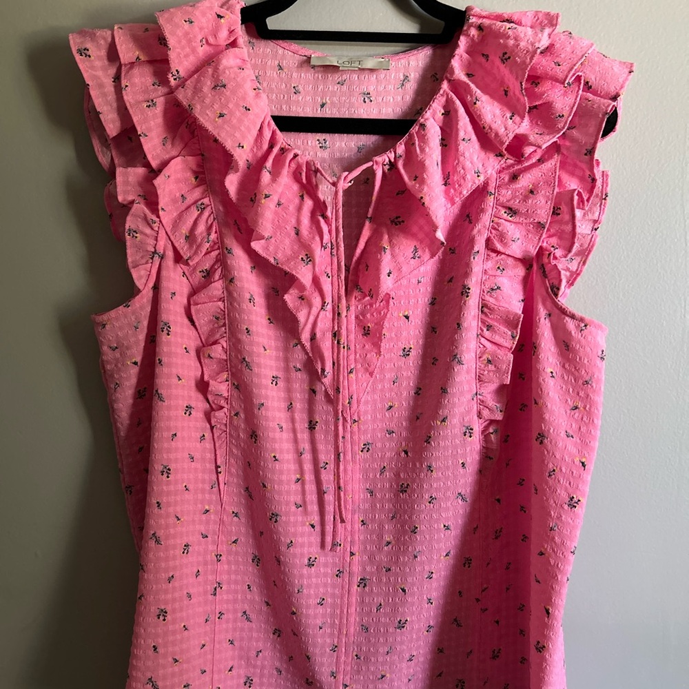 LOFT Pink Floral Textured Blouse